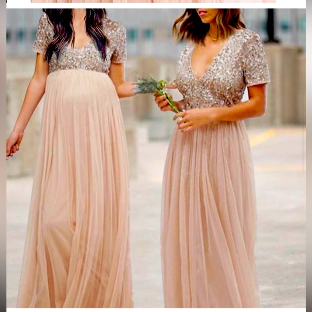 Maya Deluxe Designs Maternity Embellish Sequins Gown Dress champagne rose gold 8